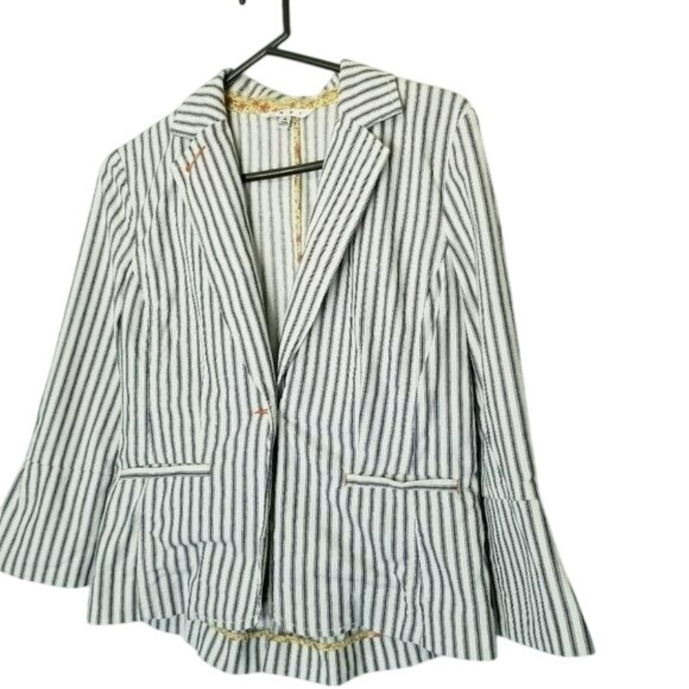 Cabi Womens 4 Striped Blazer Jacket Womens Floral Trim Bell Sleeve Career Office